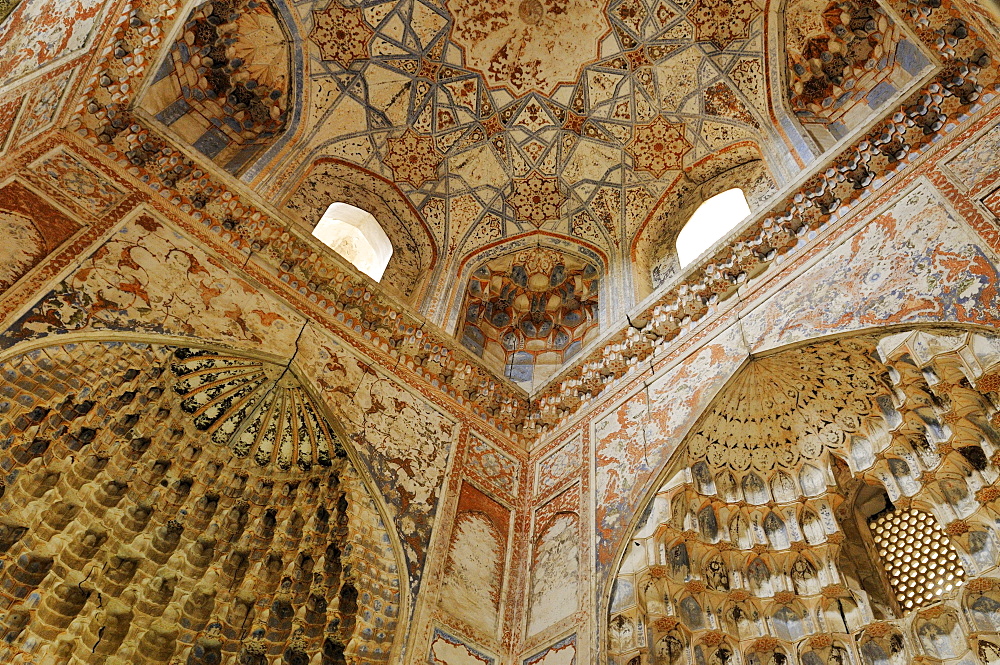 Painted interior of Abdul Aziz Chan Madrassah, Bukhara, Buchara, Silk Road, Unesco World Heritage Site, Uzbekistan, Central Asia