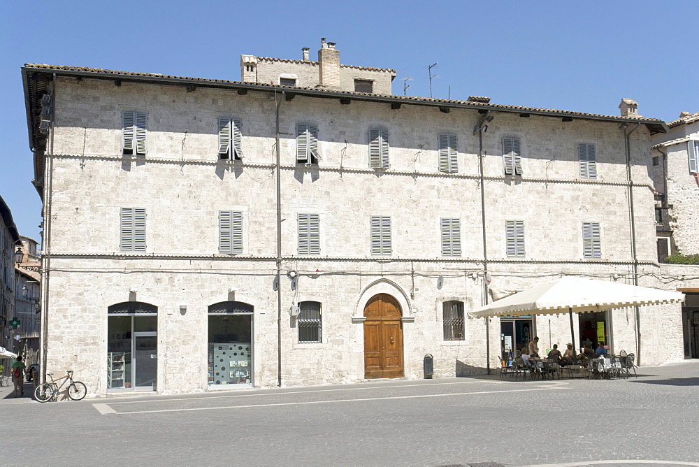 Typical palace entirely made of travertine, Piazza Arringo, Ascoli Piceno, Marches, Italy, Europe