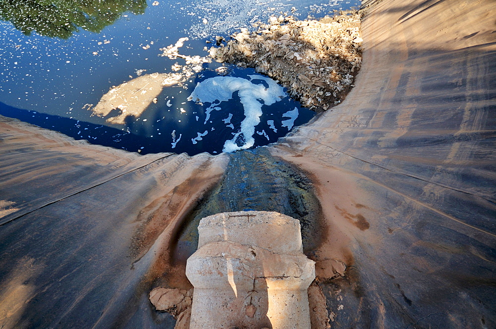 Sedimentation tanks at Lixao dump in the satellite city of Estrutural near Brasilia, Distrito Federal, Brazil, South America