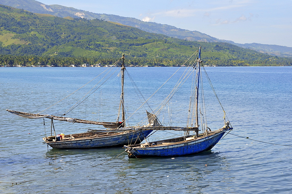 Fishing boats near a fishing village on the Caribbean coast, Petit Goave, Haiti, Caribbean, Central America