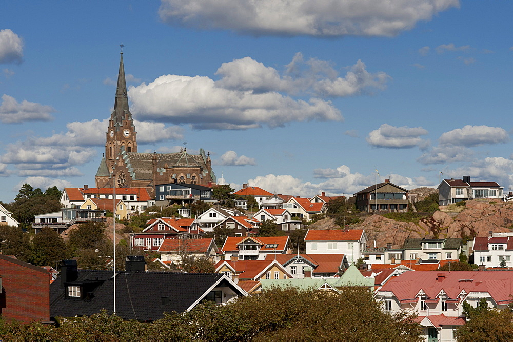 Cityscape with Lysekils Kyrka city church, Lysekil, Vaestragoeta laen, Sweden, Europe