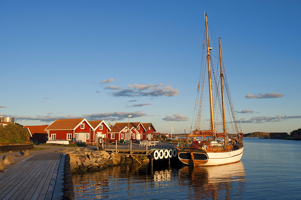 Harbour with sailing yacht, two-master, Molloesund, Vaestra Goetaland County, Sweden, Europe