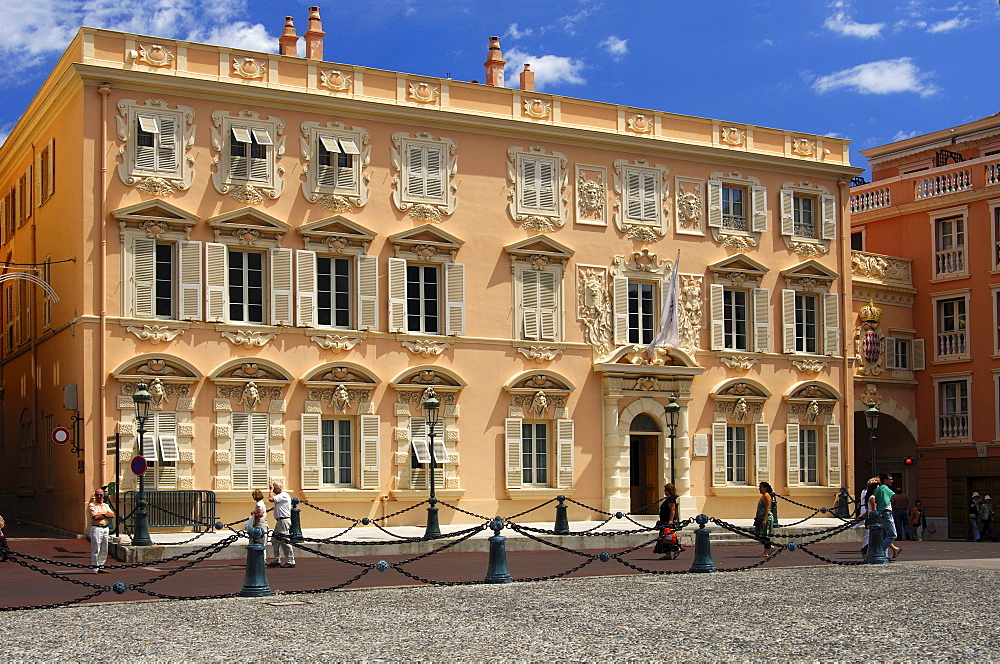 Historical building in Place du Palais, palace square, in the heart of the old town of Monaco-Ville, Monaco, Europe