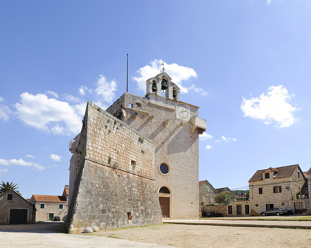 Fortress Church of Sveta Marija, Vrboska, Hvar Island, Croatia, Europe