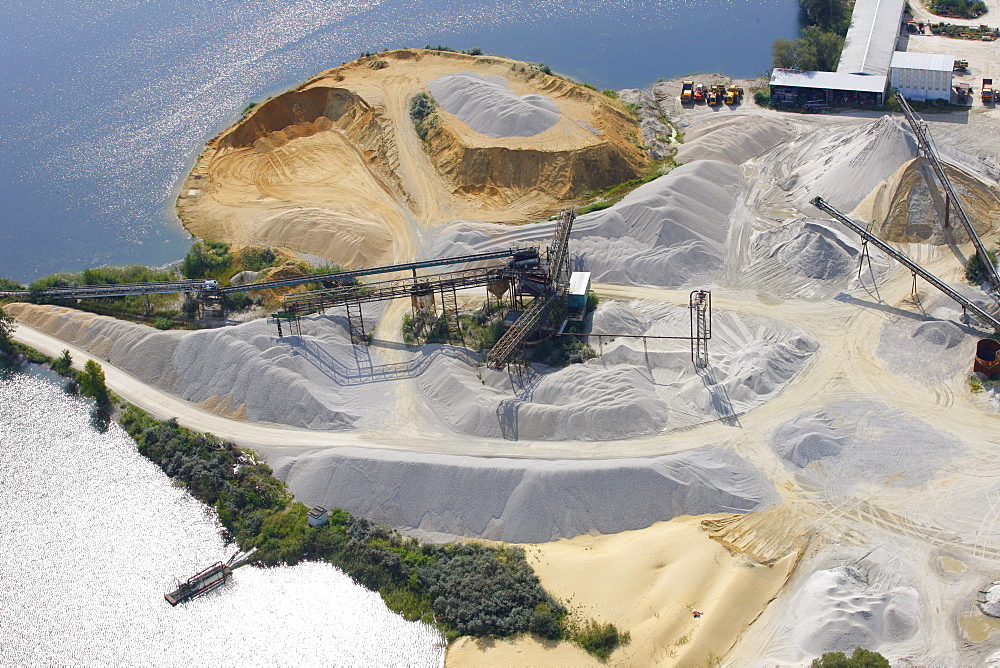 Gravel plant on a branch of the Danube river, Hollerdau region, Bavaria, Germany, Europe