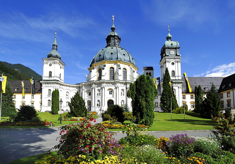 Ettal Abbey, monastery church and courtyard, Upper Bavaria, Bavaria, Germany, Europe