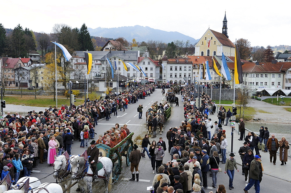 Leonhardifahrt, a procession with horses for the feast day of Saint Leonard of Noblac, Bad Toelz, Upper Bavaria, Bavaria, Germany, Europe