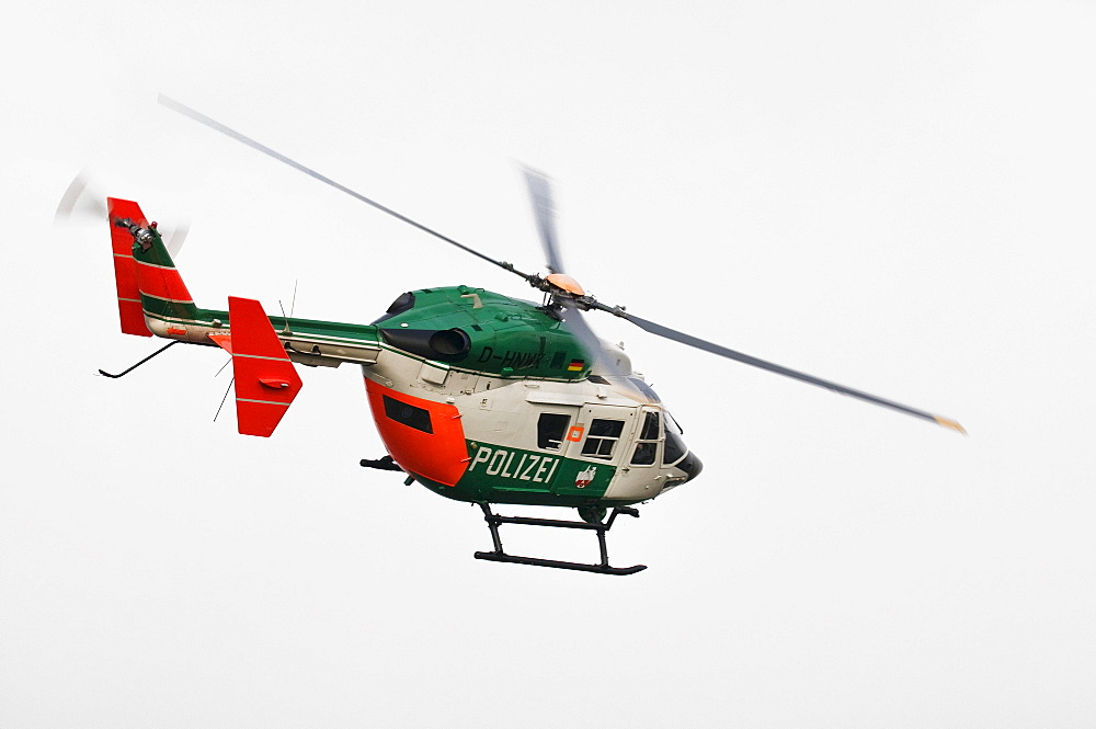 North Rhine-Westphalia police helicopter flying a curve, Germany, Europe