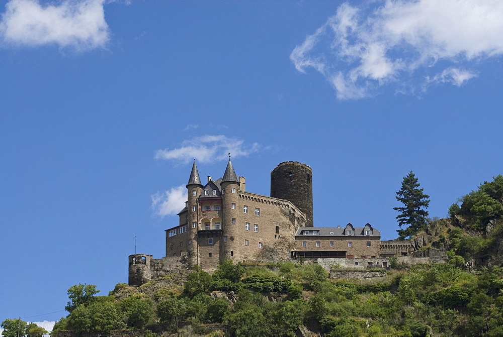 Burg Neukatzenelnbogen Castle, popularly known as Burg Katz, UNESCO World Heritage Sie Upper Middle Rhine Valley, St. Goarshausen, Rhineland-Palatinate, Germany, Europe