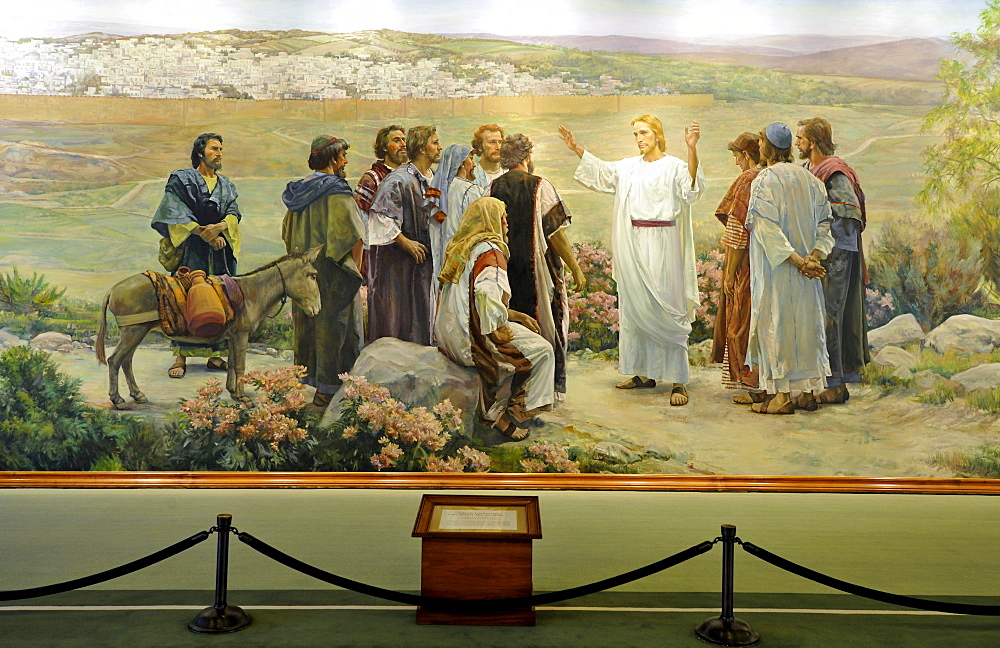 Go Ye Therefore, Jesus Christ and 11 Apostles, mural by Grant Romney Clawson after Harry Anderson, Lobby, Administration Building, office building, Temple of The Church of Jesus Christ of Latter-day Saints, Mormon Church, Temple Square, Salt Lake City, Ut