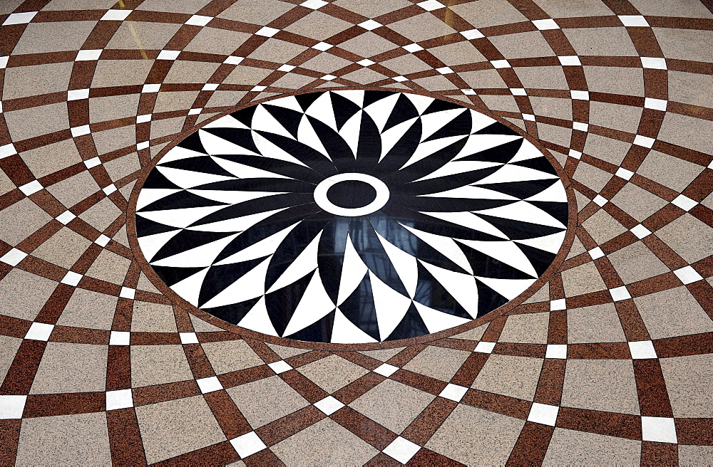 Interior view, floor rosette, James R. Thompson Center, JRTC, State Building, formerly known as the State of Illinois Center, Chicago, Illinois, United States of America, USA