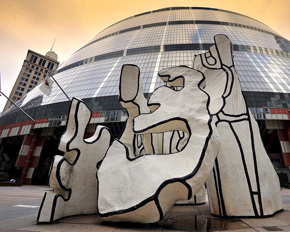 Sculpture, "Monument With Standing Beast" by Jean Dubuffet, located in front of the James R. Thompson Center, JRTC, State Building, formerly known as the State of Illinois Center, Chicago, Illinois, United States of America, USA