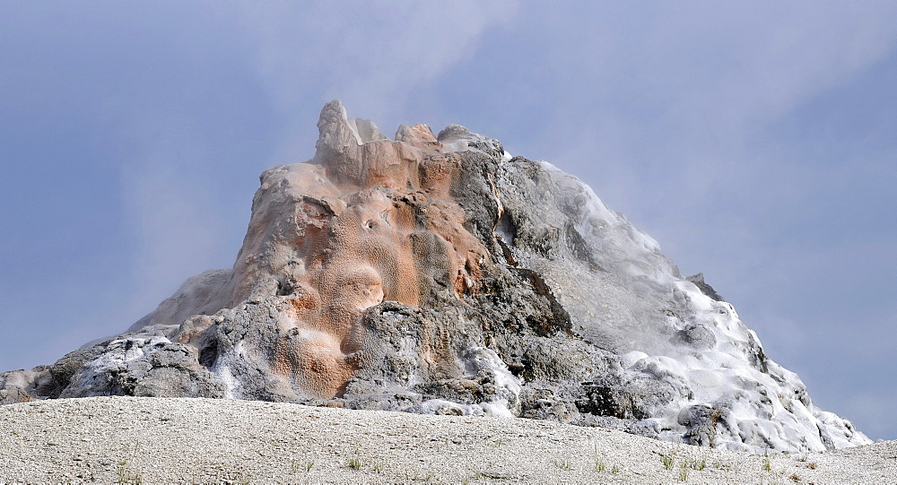 Geyserite cone of the White Dome Geyser, Firehole Lake Drive, Lower Geyser Basin, Yellowstone National Park, Wyoming, United States of America, USA