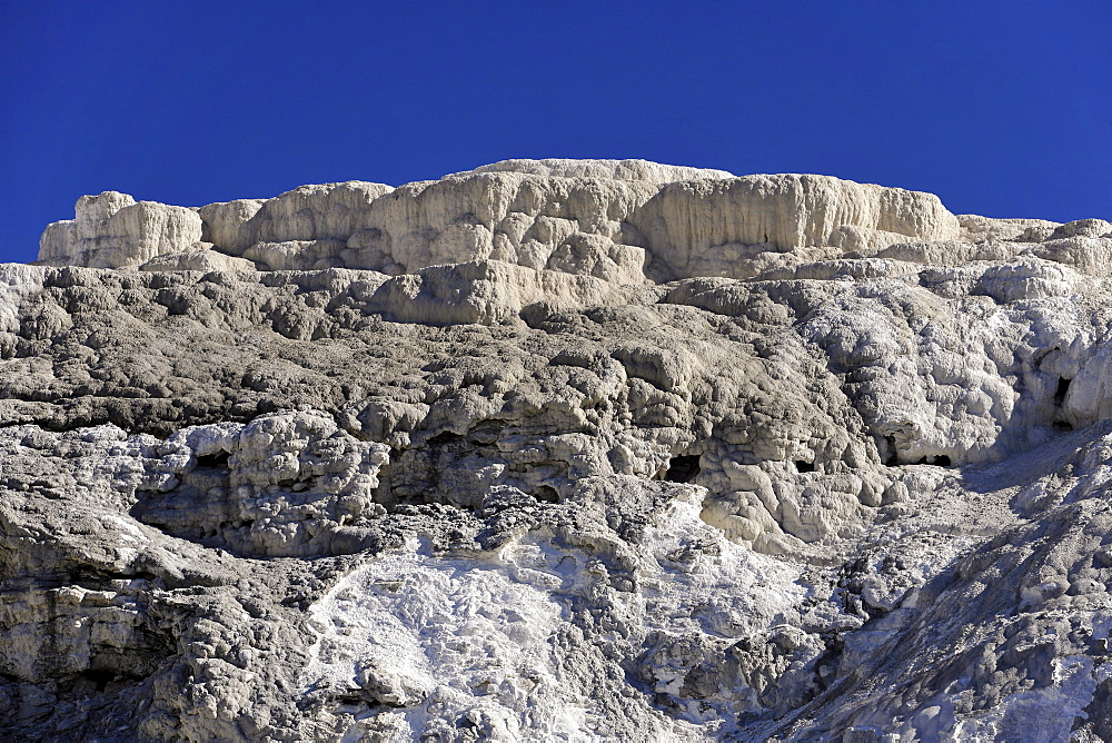 Minerva Spring Terrace, Lower Terraces, limestone sinter terraces, geysers, hot springs, Mammoth Hot Springs Terraces in Yellowstone National Park, Wyoming, United States of America, USA