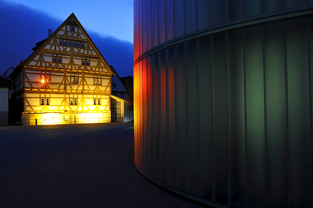 Waiblingen Leuchtet, illumination, museum, Galerie Stihl, historic old town, half-timbered houses, Waiblingen, Rems-Murr-Kreis district, Baden-Wuerttemberg, Germany, Europe