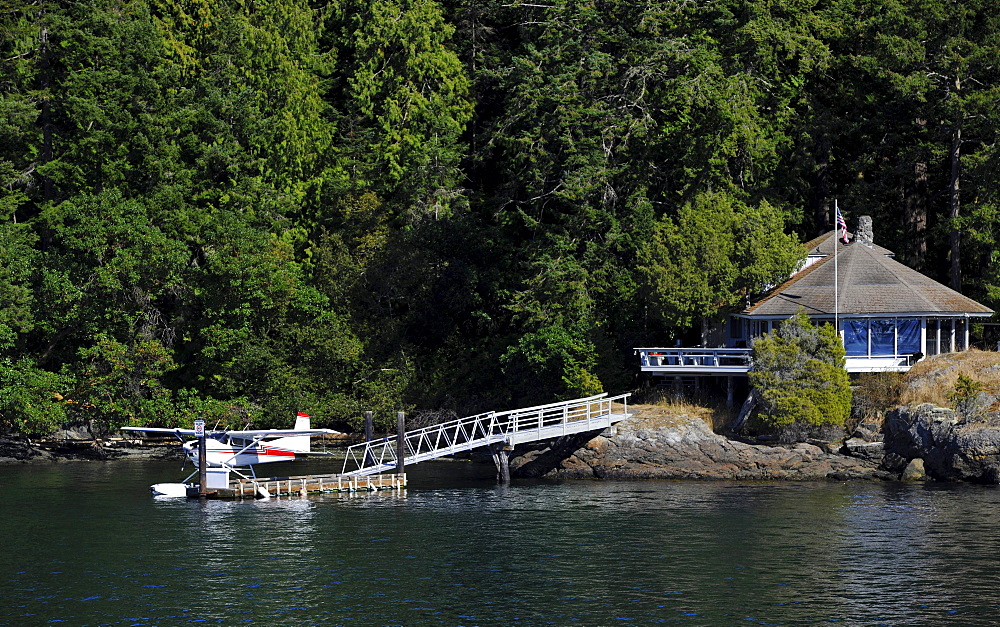 House and dock for seaplanes, Friday Harbor, San Juan Island, Washington, Strait of Juan de Fuca, United States of America, USA