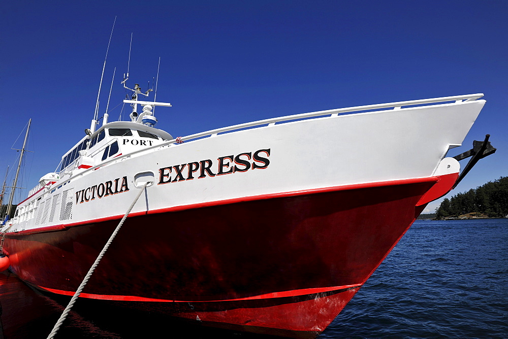 Victoria Express ferry anchored off Friday Harbor, San Juan Island, Washington, Strait of Juan de Fuca, United States of America, USA