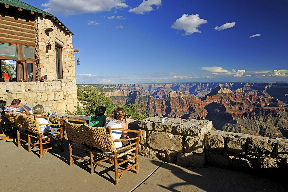 Visitors lodging at the Grand Canyon Lodge watching the sunset, Grand Canyon North Rim, Arizona, USA