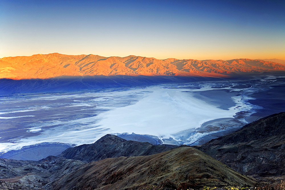 View from Dante's View at sunrise over Badwater Basin, Death Valley National Park, California, USA