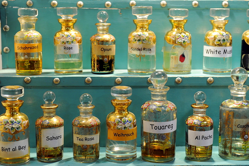 Various oriental fragrance essences in oriental bottles