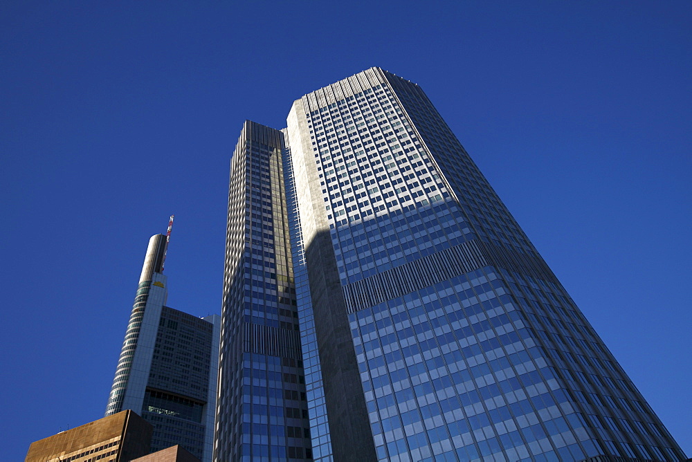 Euro Tower, the Commerzbank Tower behind, Frankfurt am Main, Hesse, Germany, Europe