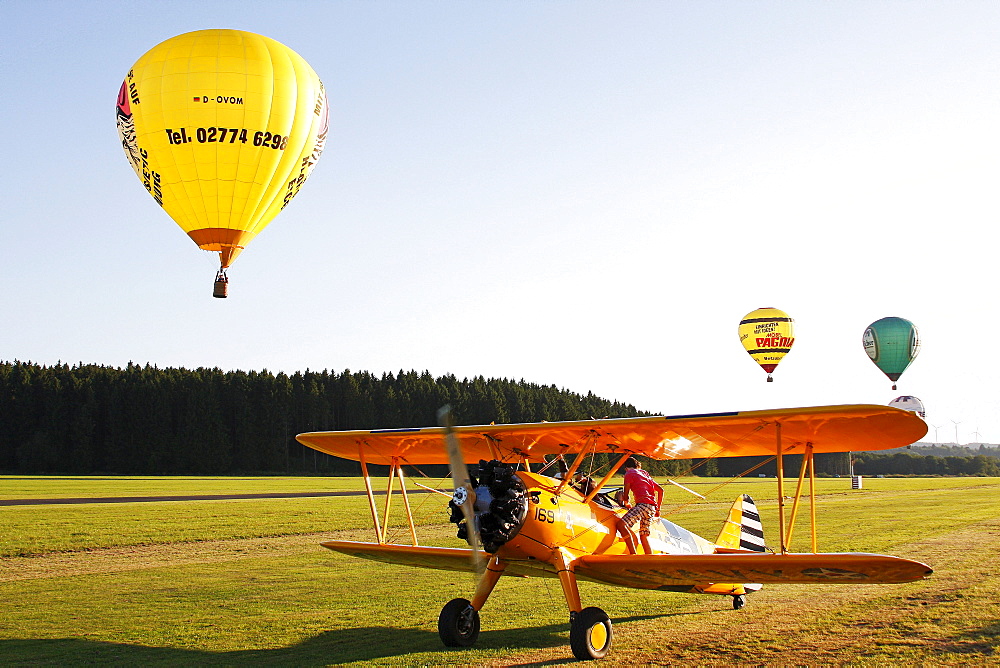 Vintage biplane, Boeing Stearman, Breitscheid Airshow 2010, Hesse, Germany, Europe