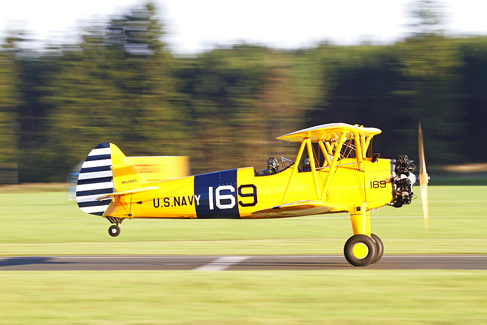 Vintage biplane, Boeing Stearman, Breitscheid Airshow 2010, Hesse, Germany, Europe