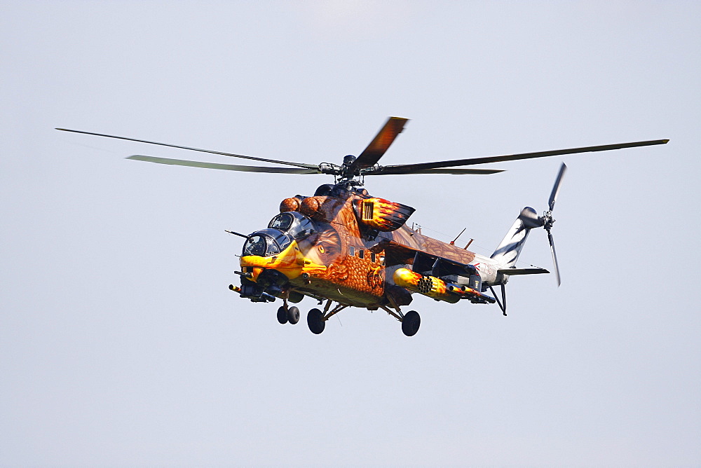 MIL MI-24 Hind, Russian attack helicopter from the Hungarian Air Force painted like an eagle, Breitscheid Airshow 2010, Hesse, Germany, Europe