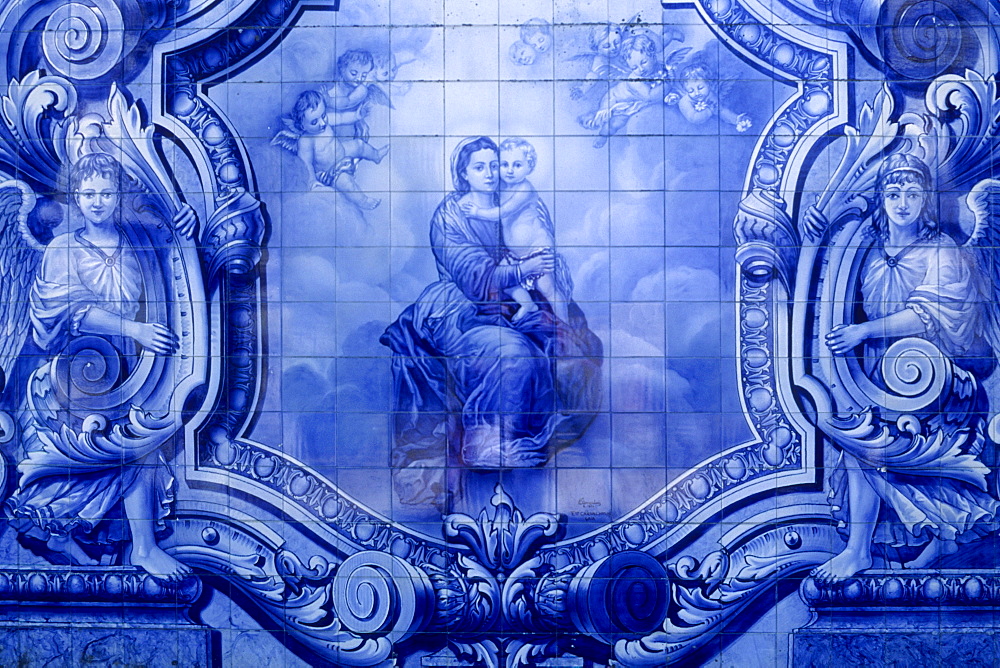 Azulejos, tile painting, pilgrimage church Santuario Nossa Senhora dos Remedios, Lamego, Beira Alta, Portugal, Europe