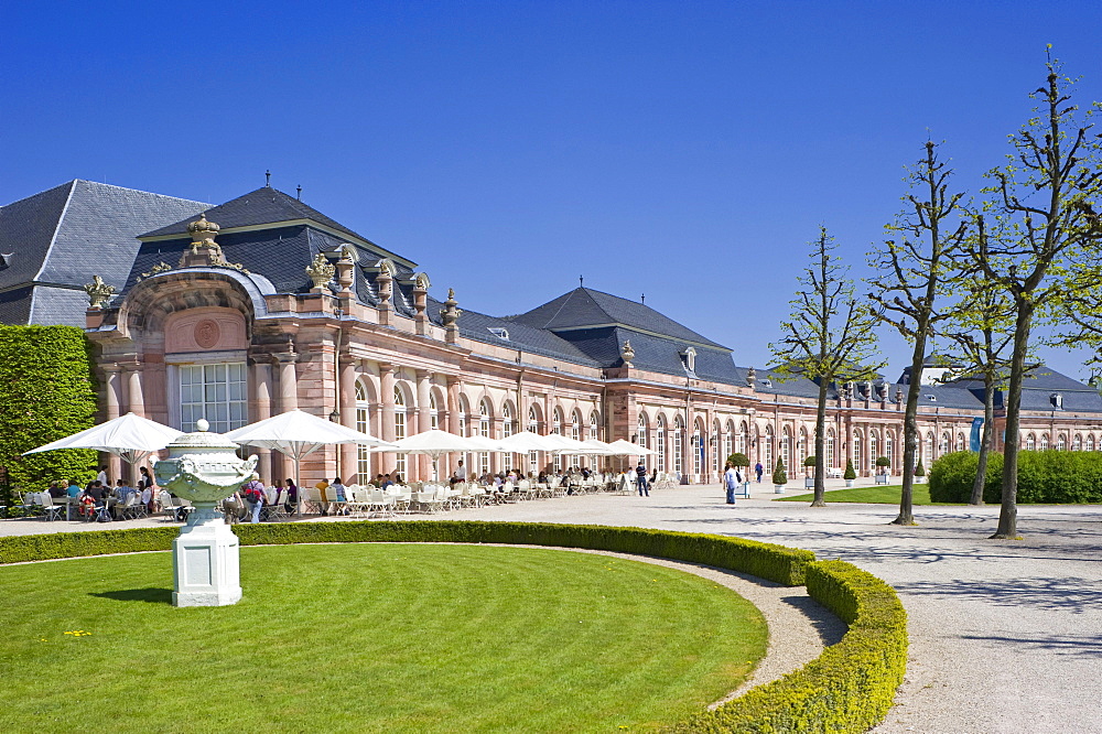 Schloss Schwetzingen Palace, Palace Gardens, north Zirkelbau building, Schwetzingen, Electoral Palatinate, Baden-Wuerttemberg, Germany, Europe