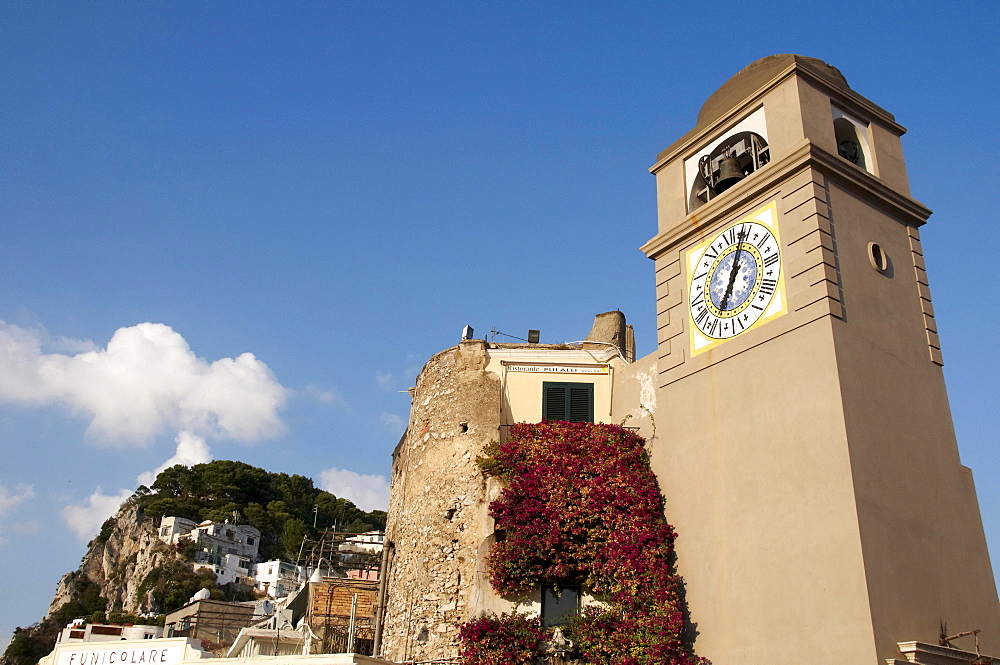 Campanile on Piazza Umberto I square, Capri, island of Capri, Italy, Europe