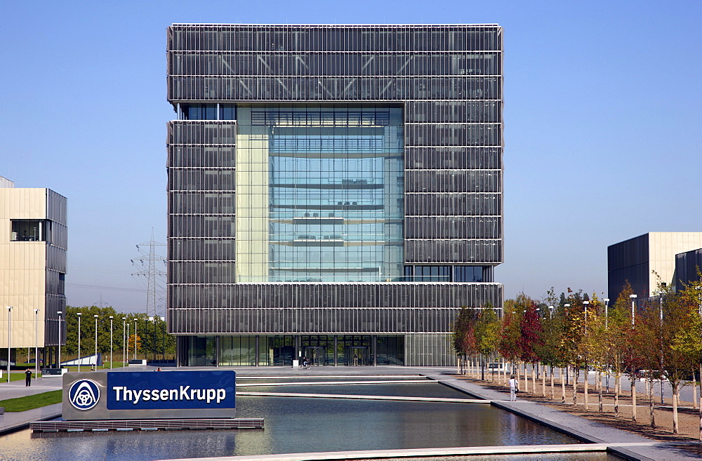 The cube-shaped Q1 building, newly built ThyssenKrupp AG headquarters in the west of Essen, in the so-called Krupp-Guertel area, Essen, North Rhine-Westphalia, Germany, Europe