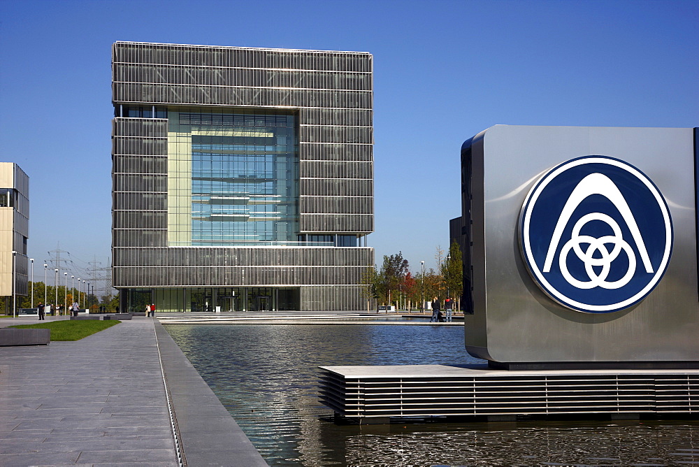 The cube-shaped Q1 building, newly built ThyssenKrupp AG headquarters in the west of Essen, in the so-called Krupp-Guertel area, Essen, North Rhine-Westphalia, Germany, Europe