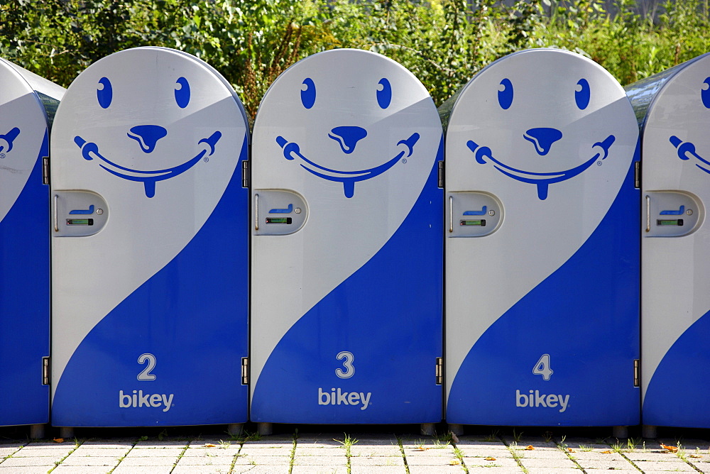 Bikey, bicycle lockers for hire for safe parking of bicycles, Bottrop, North Rhine-Westphalia, Germany, Europe