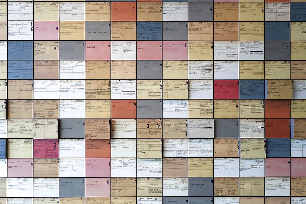 Wall with index cards of Nazi persecution, Documentation Centre, Topography of Terror, Berlin, Germany, Europe