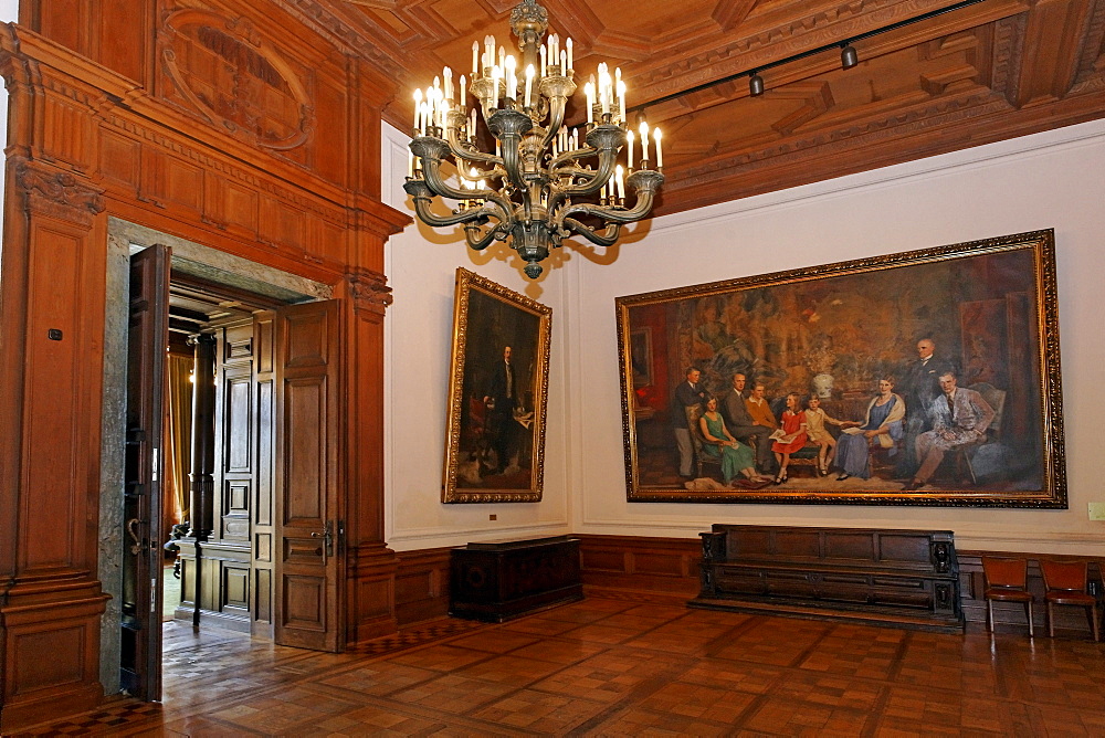 Hall with a painting of the Krupp family, Villa Huegel, Essen-Baldeney, North Rhine-Westphalia, Germany, Europe