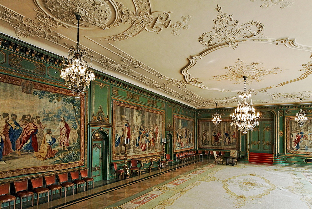 Garden room with Gobelins tapestries, Villa Huegel, former home of the Krupp family, Essen-Baldeney, North Rhine-Westphalia, Germany, Europe