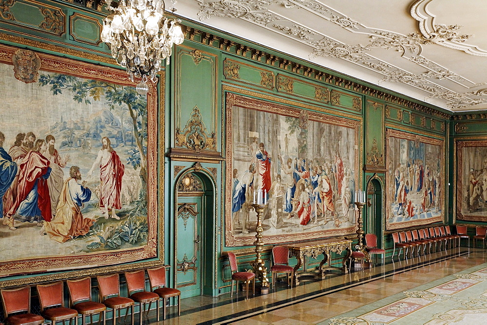 Garden room with Gobelins tapestries, Villa Huegel, former home of the Krupp family, Essen-Baldeney, North Rhine-Westphalia, Germany, Europe