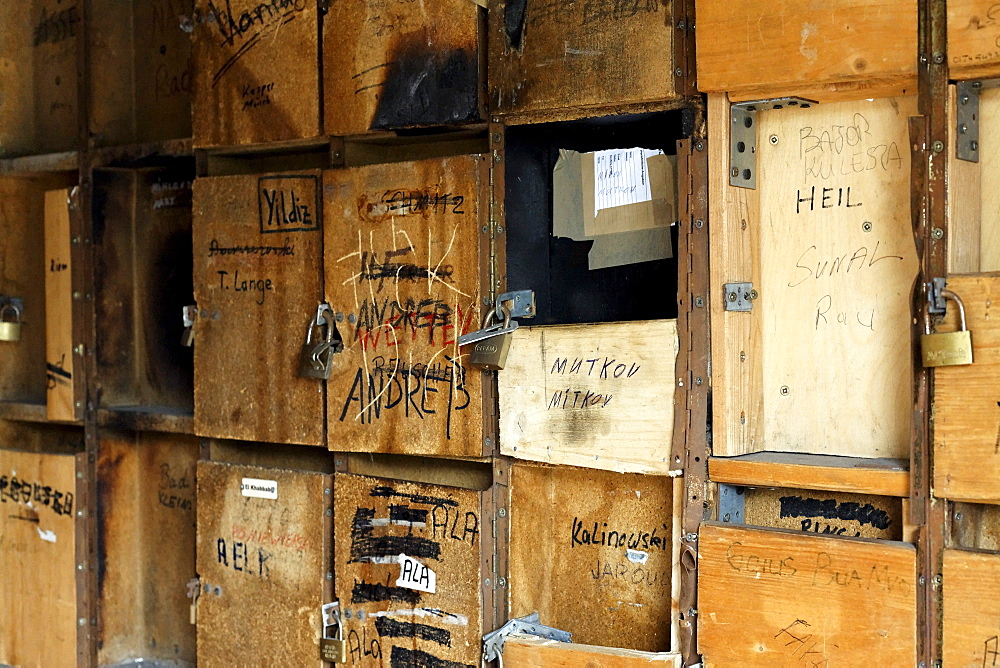 Dilapidated post boxes in a condemned house, Bruckhausen district, Duisburg, North Rhine-Westphalia, Germany, Europe