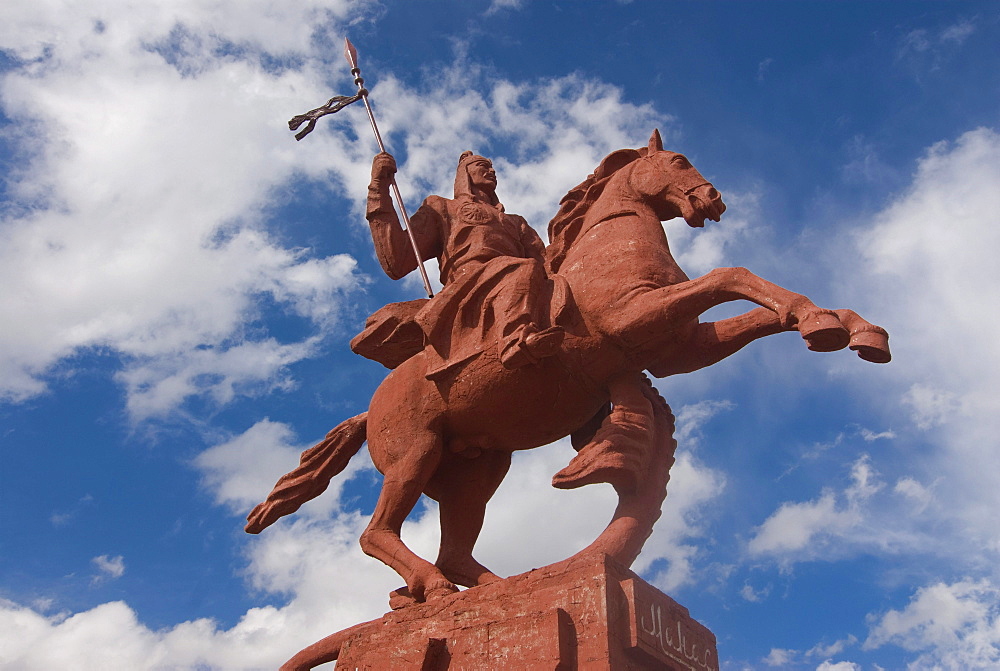 Equestrian statue, between Sary Chelek and Bishkek, Kyrgyzstan, Central Asia