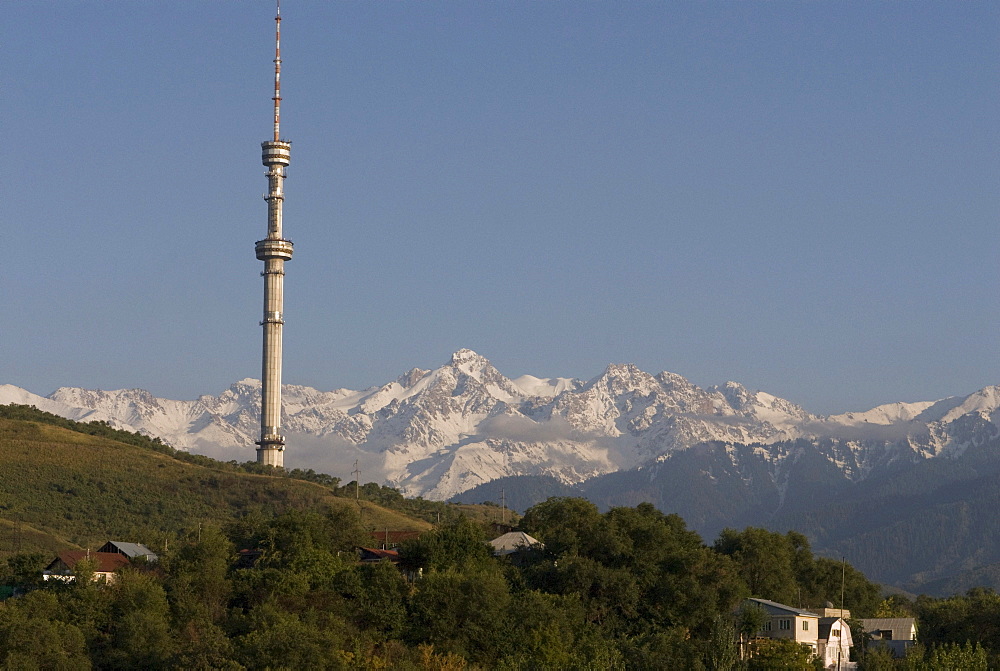 Television tower of Almaty, Altai Mountains at the back, Kazakhstan, Central Asia