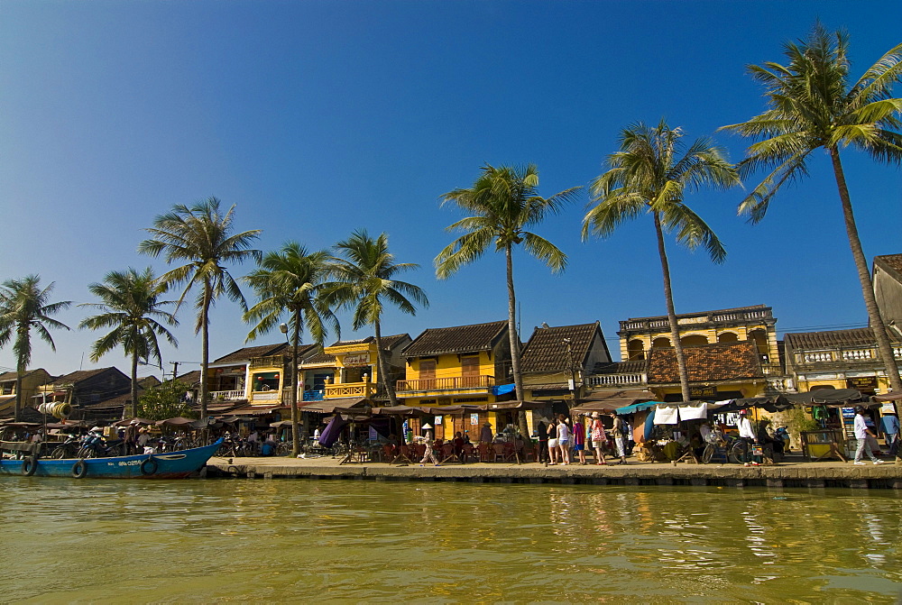 Small harbour or pier with wooden boats, Hoi An, Vietnam, Asia