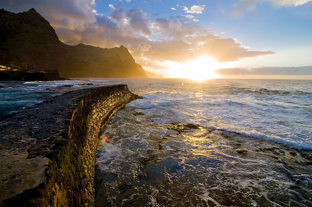 Stonewall at the coast of San Antao, sunset, Cabo Verde, Cape Verde, Africa