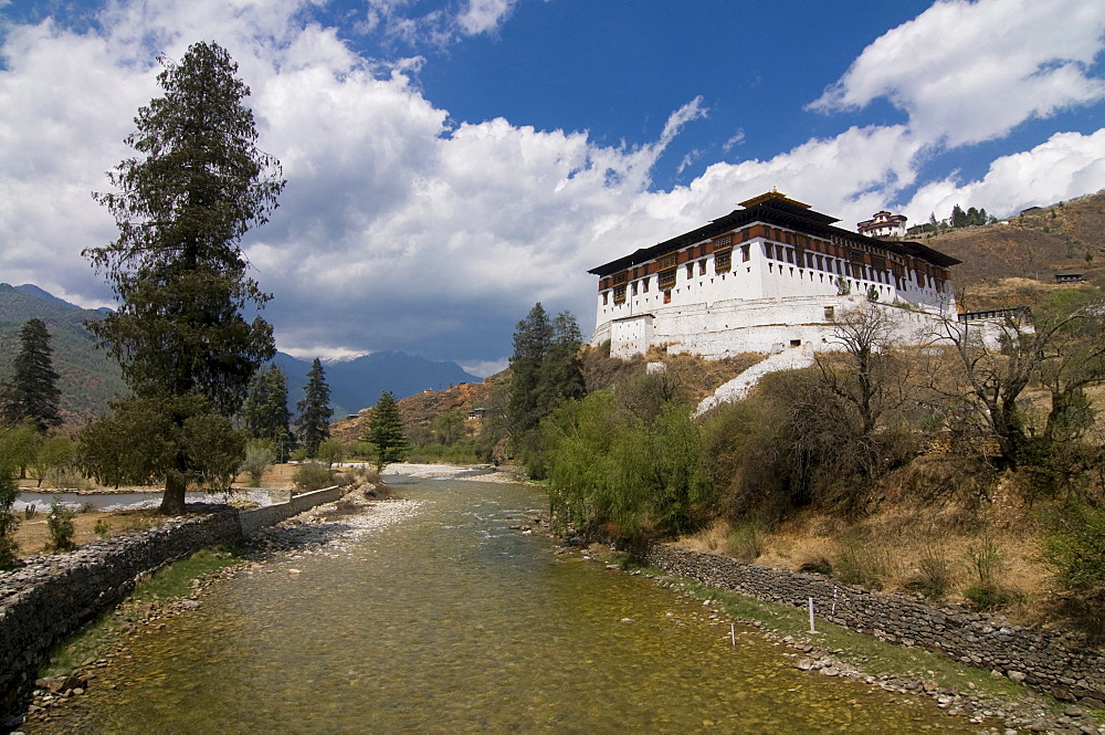 River Paro Chhu and the Tsong of Paro, Bhutan, Asia