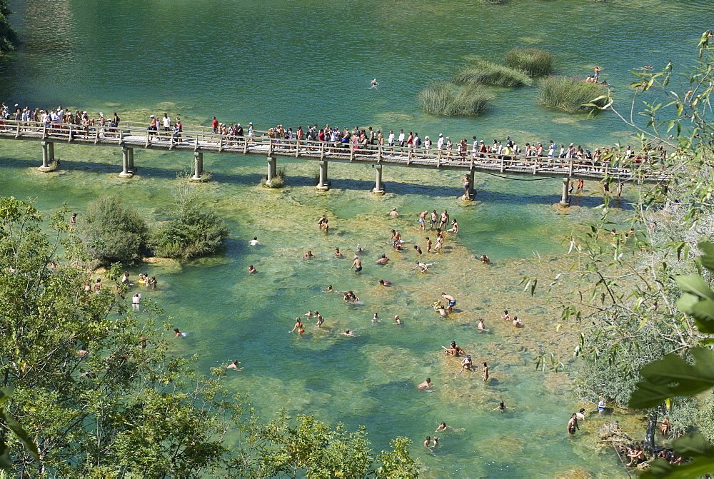 Bathing people in Krka National Park, view from above, Croatia, Europe