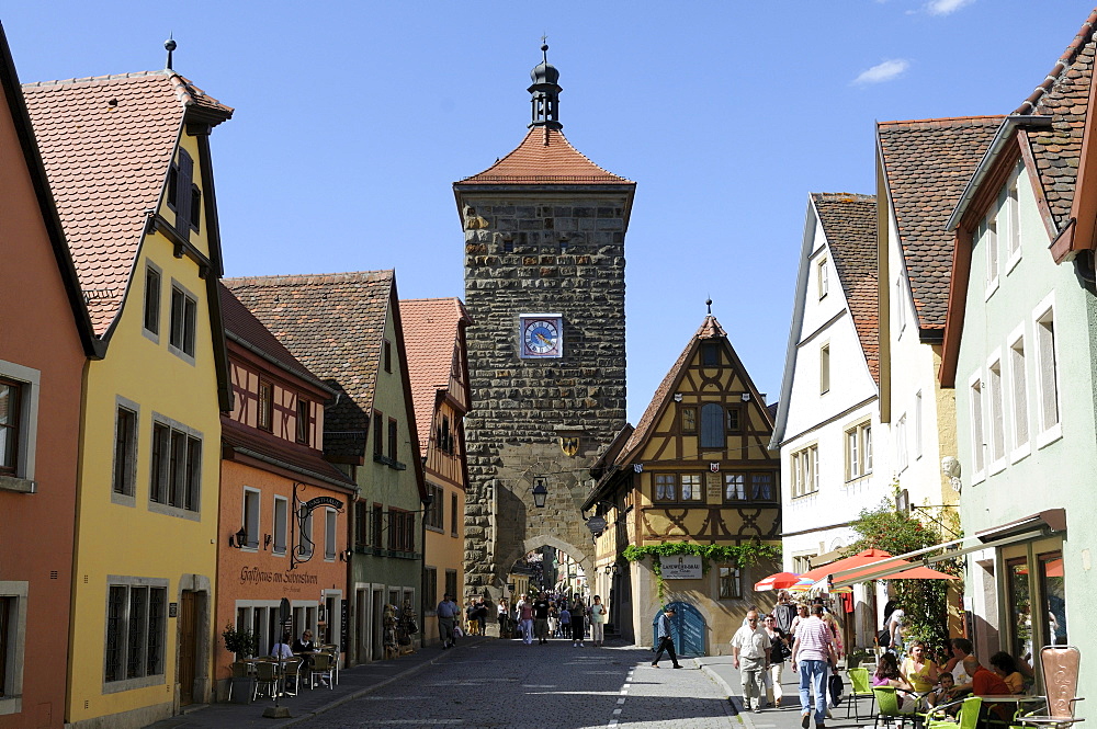 The Spitalgasse lane in Rothenburg ob der Tauber, Franconia, Bavaria, Germany, Europe