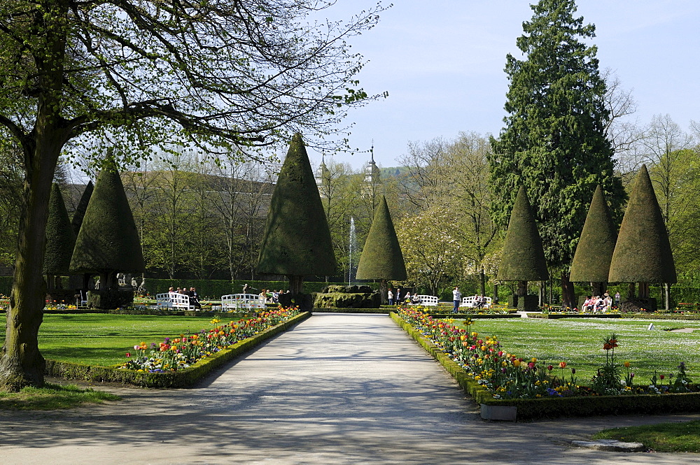 Baroque gardens of the Wuerzburg Residenz Castle, Wuerzburg, Lower Franconia, Bavaria, Germany, Europe