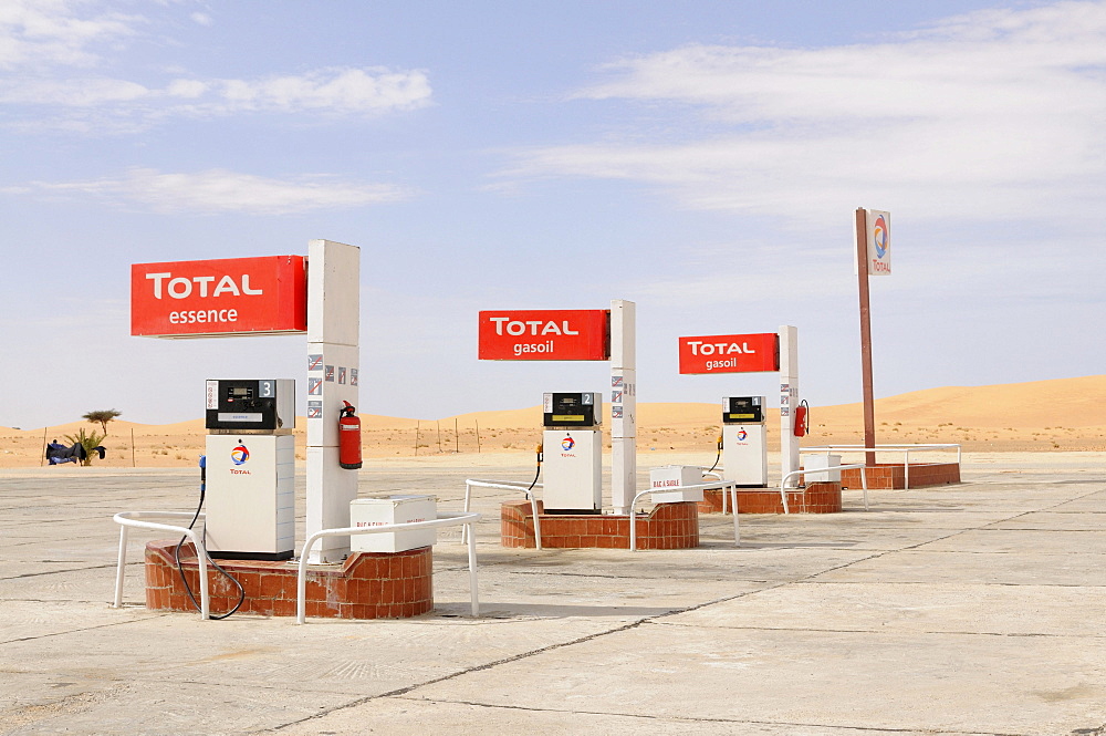 Total fuel station in the Sahara desert, between Nouadhibou and Nouakchott, Mauritania, northwestern Africa