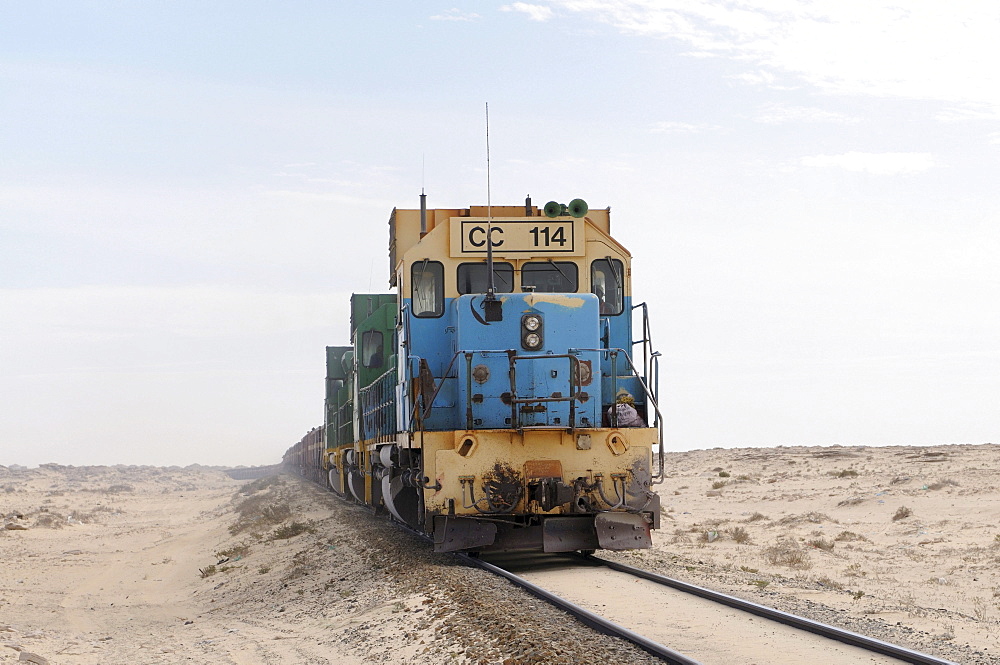 Iron ore train of Zouerat, the longest and heaviest train in the world, Nouadhibou, Mauritania, northwestern Africa