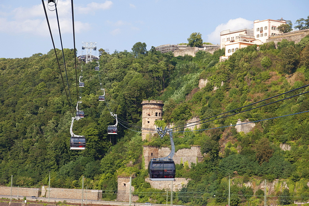 Cableway between Koblenz and the Festung Ehrenbreitstein fortress, opening of the BUGA Federal Garden Show in 2011, Koblenz, North Rhine-Westphalia, Germany, Europe